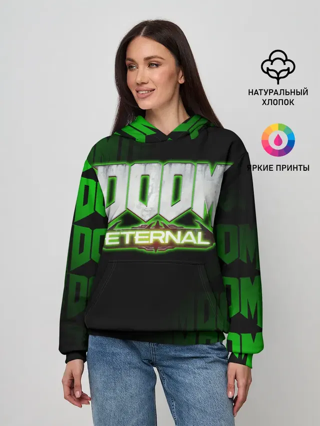 Женское худи с принтом «Дум — DOOM: ETERNAL.»