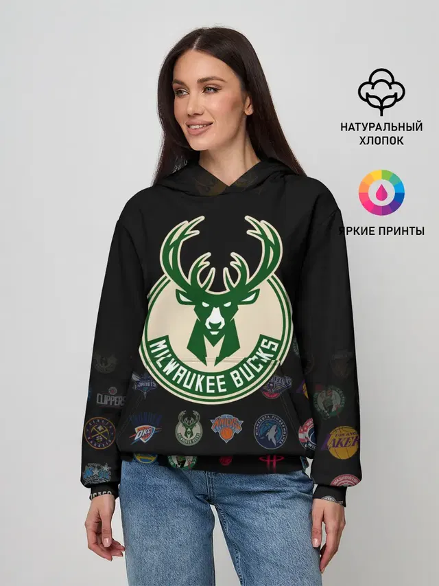 Женское худи с принтом «НБА — Milwaukee Bucks»