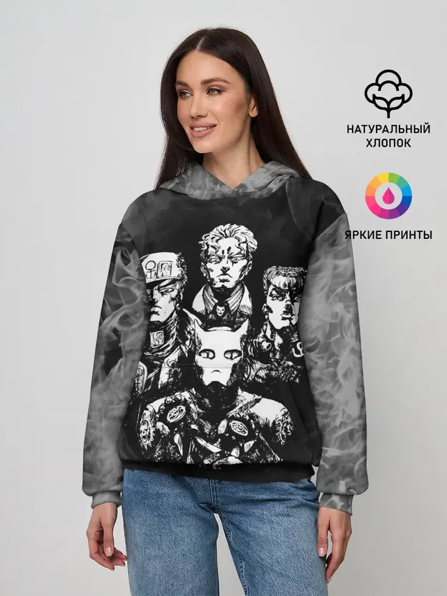 Женское худи с принтом «ДжоДжо — Diamond is Unbreakable gray»