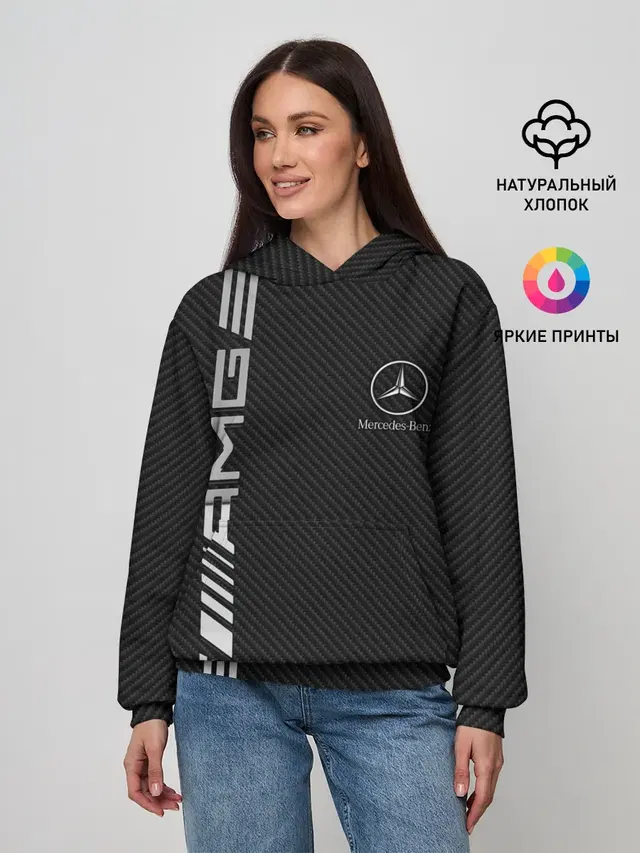 Женское худи с принтом «Merсedes — Mercedes Carbon»