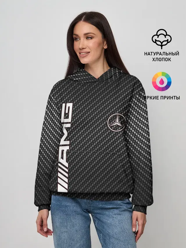 Женское худи с принтом «Carbon fiber — MERCEDES CARBON»