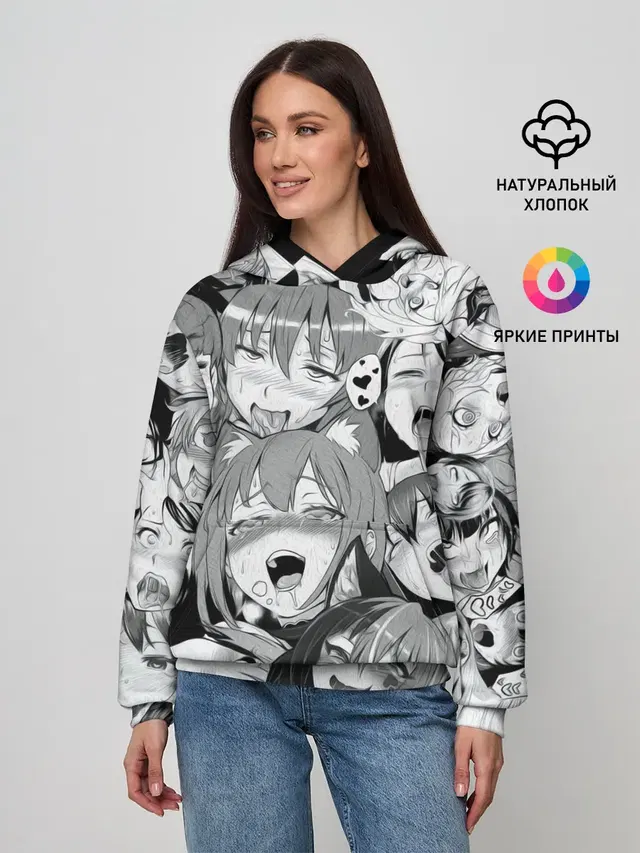 Женское худи с принтом «Ahegao — AHEGAO monochrome»