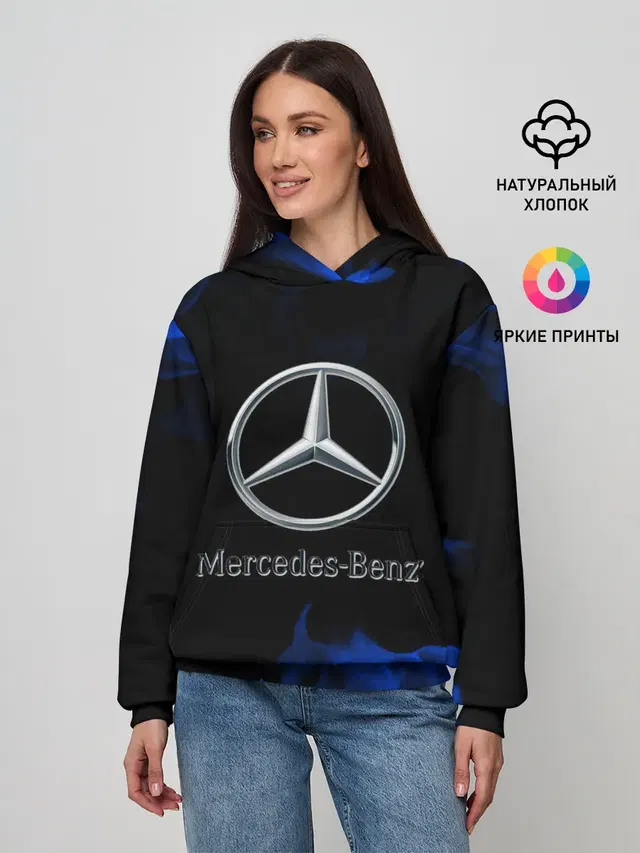 Женское худи с принтом «blue fire — mercedes»