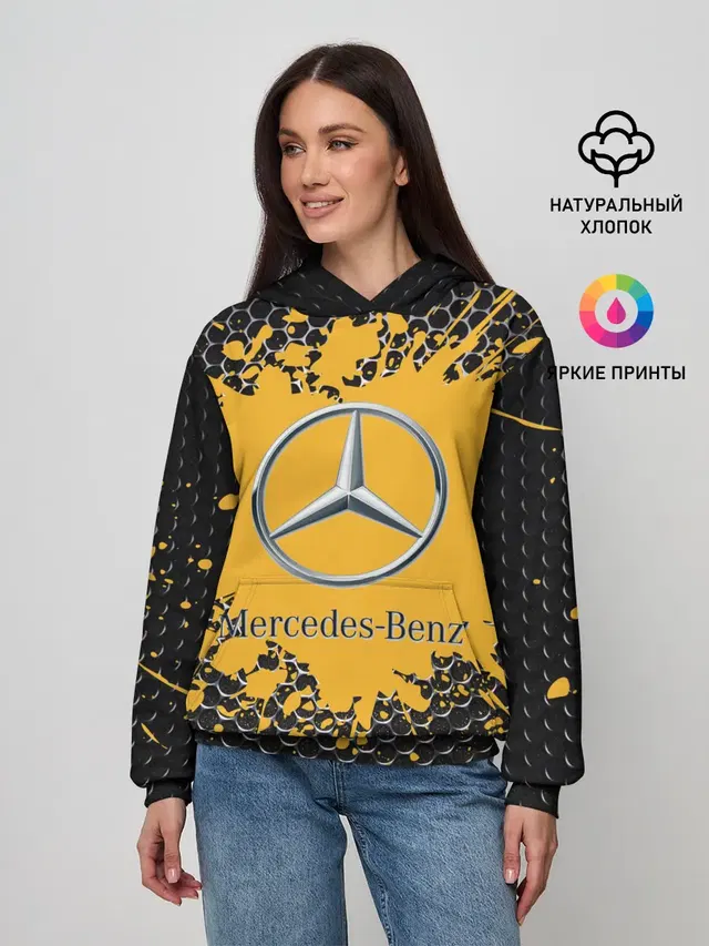 Женское худи с принтом «Emblem — mercedes»