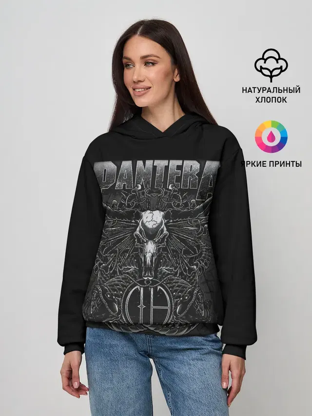 Женское худи с принтом «Разный рок — Pantera.»