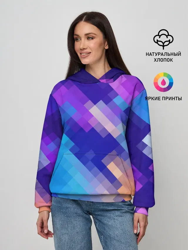Женское худи с принтом «Pixelated pattern — Пикси»