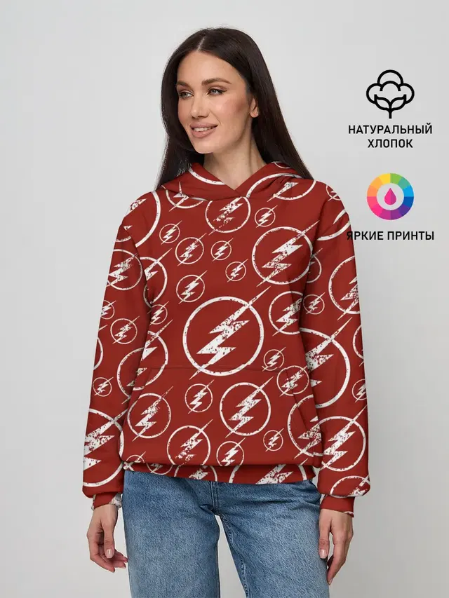 Женское худи с принтом «Флэш — The Flash Logo Pattern»