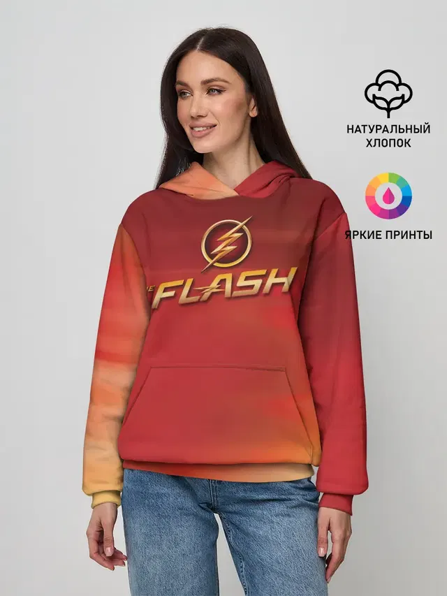 Женское худи с принтом «Флэш — The Flash Logo Pattern»
