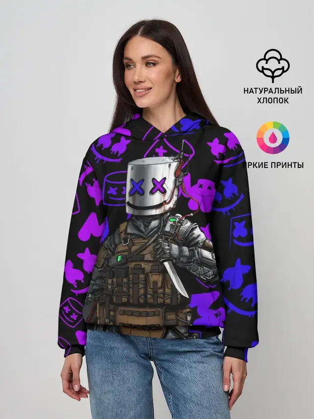 Женское худи с принтом «Фортнайт — MARSHMELLO FORTNITE»