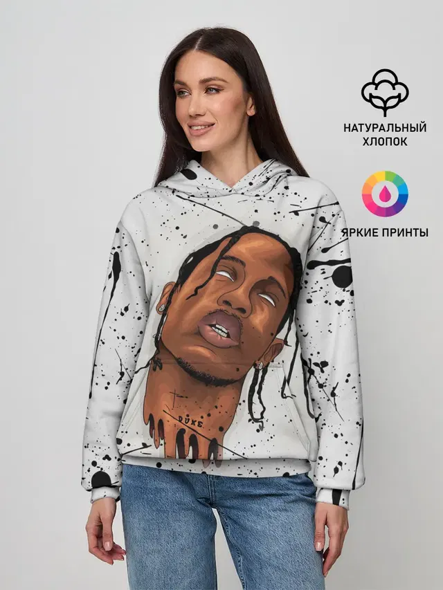 Женское худи с принтом «Трэвис Скотт — TRAVIS SCOTT»