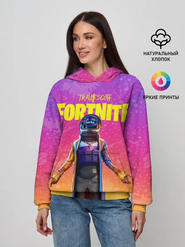 Женское худи с принтом «Фортнайт — TRAVIS SCOTT+FORTNITE»