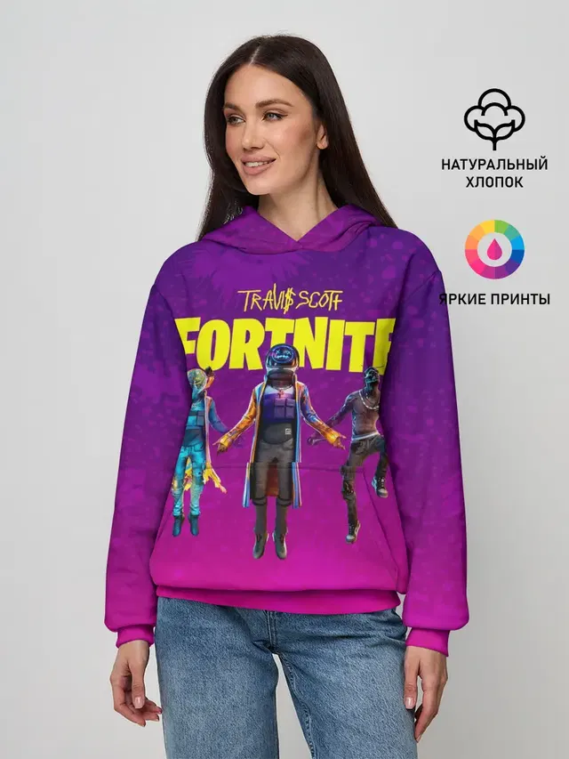 Женское худи с принтом «Фортнайт — TRAVIS SCOTT+FORTNITE»