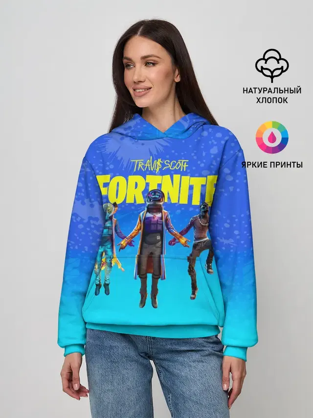 Женское худи с принтом «Фортнайт — TRAVIS SCOTT+FORTNITE»