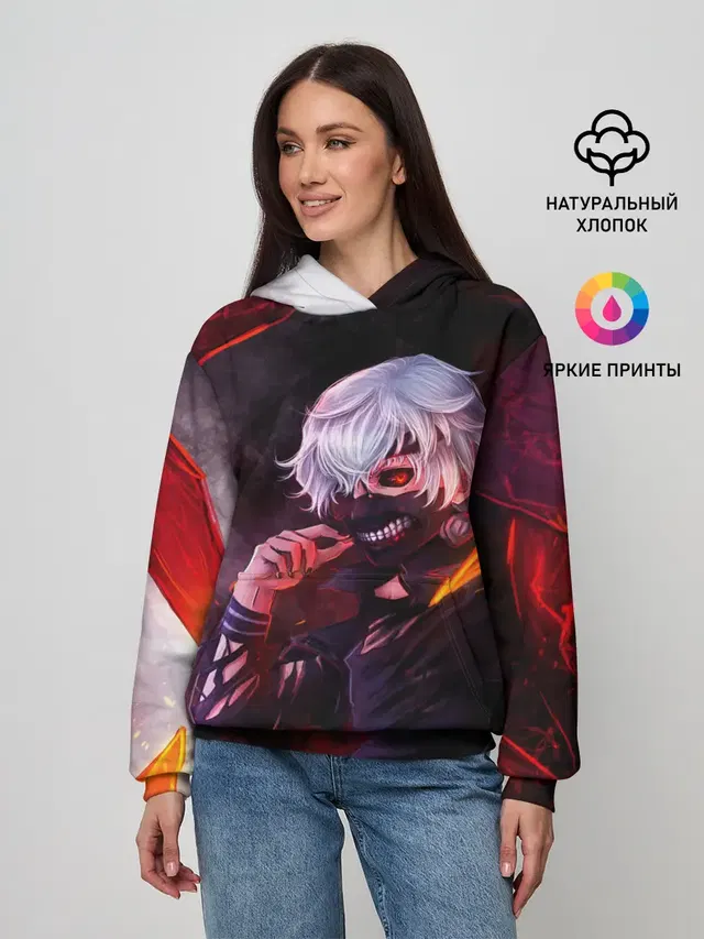 Женское худи с принтом «Токийский Гуль — Ken Kaneki красные жала»