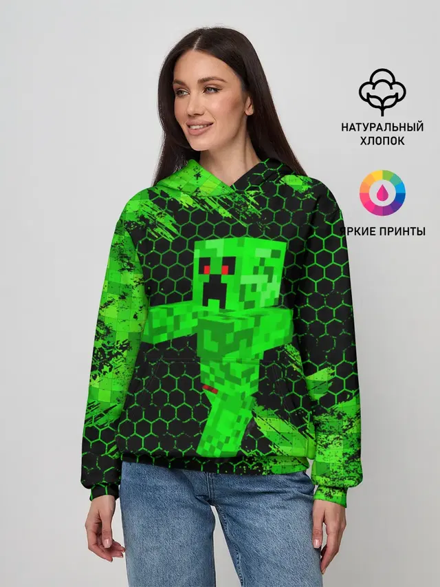 Женское худи с принтом «Майнкрафт — MINECRAFT CREEPER»