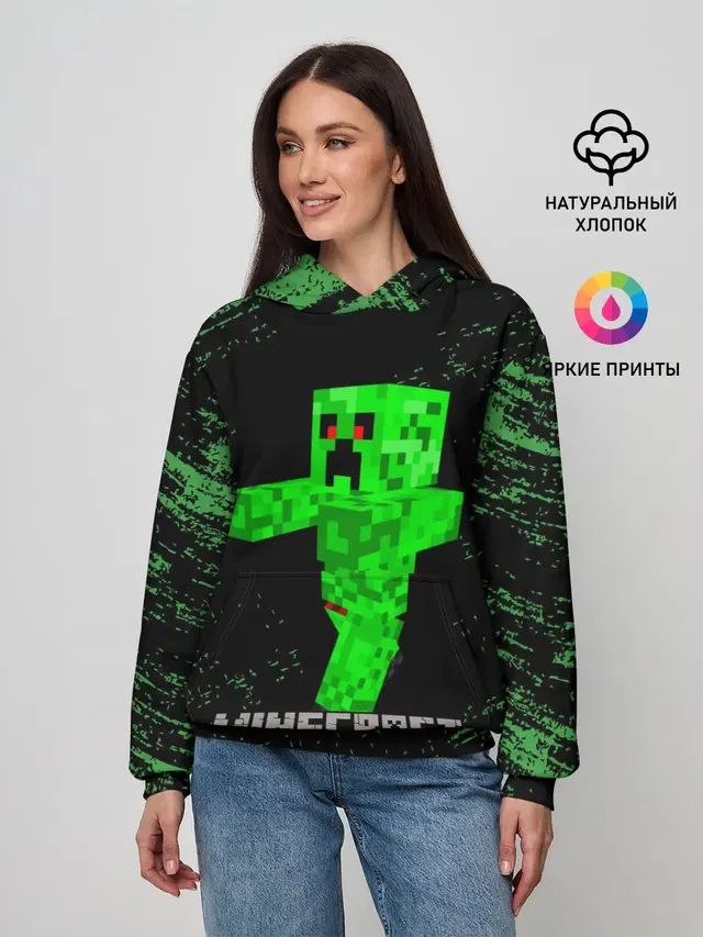 Женское худи с принтом «Майнкрафт — MINECRAFT CREEPER»