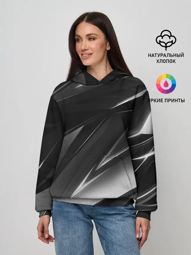 Женское худи с принтом «Геометрия — GEOMETRY STRIPES BLACK & WHITE»