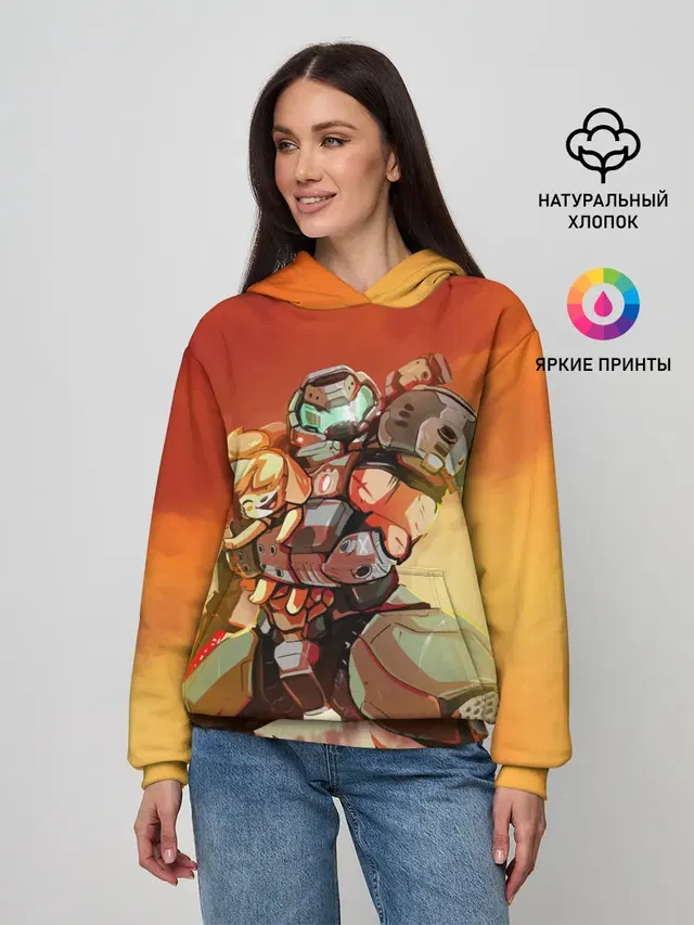 Женское худи с принтом «Разные игры — ANIMAL CROSSING x DOOM ETERNAL»