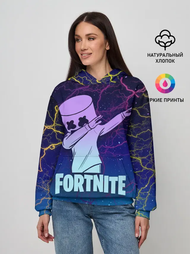 Женское худи с принтом «Фортнайт — Fortnite,Marshmello»