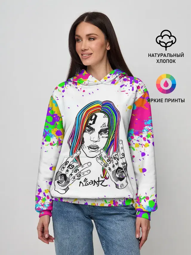 Женское худи с принтом «6IX9INE — Такеши 6ix9ine»