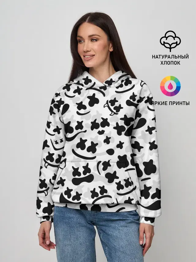 Женское худи с принтом «Marshmello — MARSHMELLO FACE»