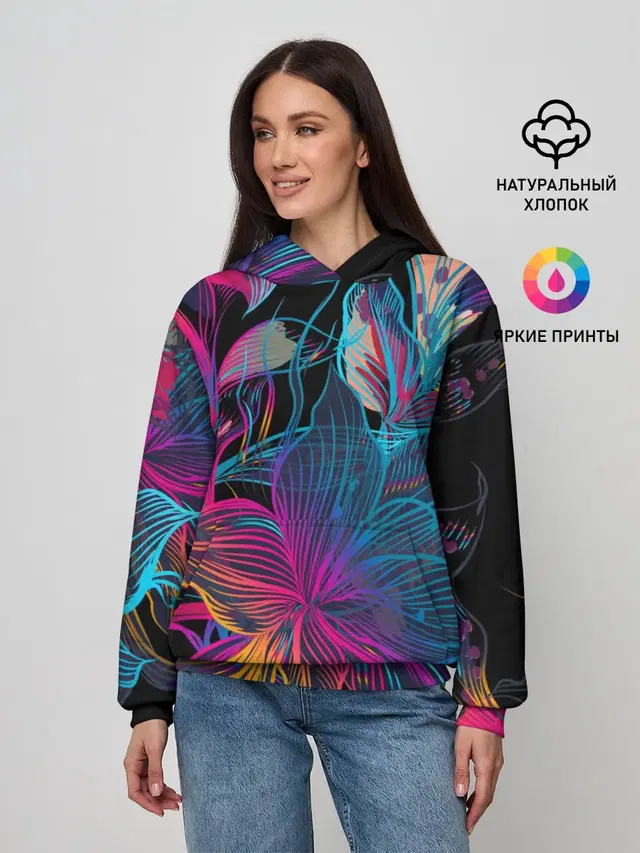 Женское худи с принтом «Природа — Flowers — Неон»