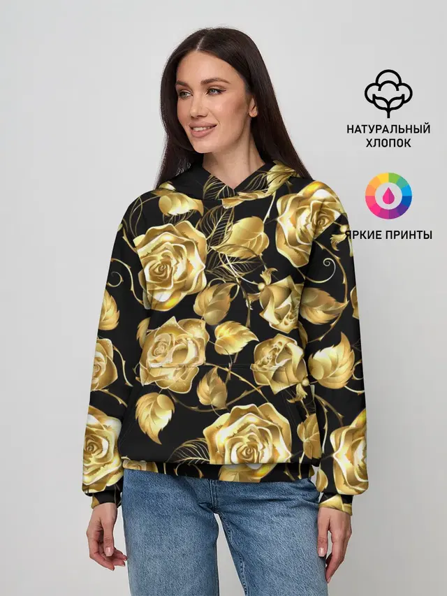 Женское худи с принтом «Цветы — Golden Roses»