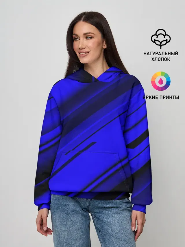 Женское худи с принтом «Blue and — Blue and Black»