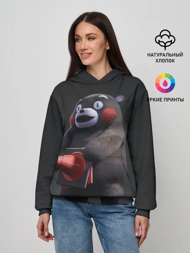 Женское худи с принтом «Кумамон — Kumamon прикрылся»