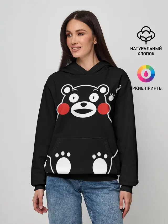Женское худи с принтом «Кумамон — Kumamon сидит»