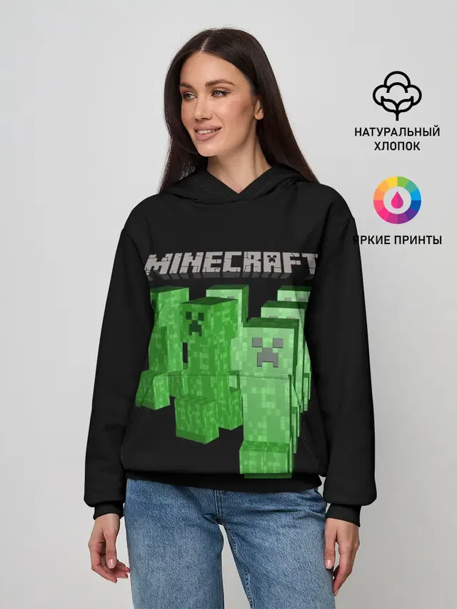 Женское худи с принтом «Майнкрафт — MINECRAFT CREEPER»