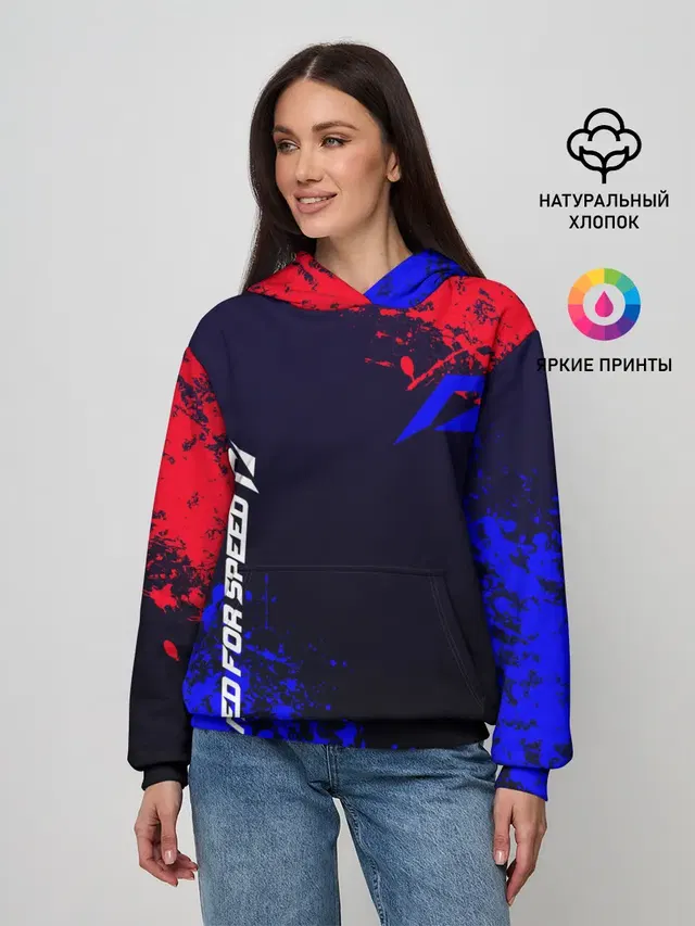 Женское худи с принтом «Paint splatters — Need for speed Shift»