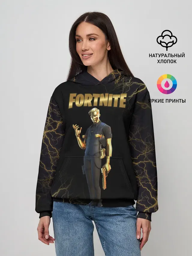 Женское худи с принтом «Фортнайт — Gold Midas Fortnite 2»
