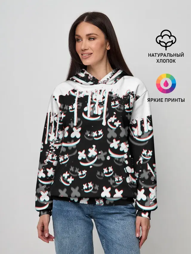 Женское худи с принтом «Marshmello — MARSHMELLO GLITCH»