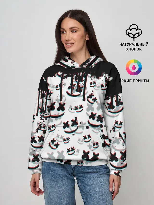 Женское худи с принтом «Marshmello — MARSHMELLO GLITCH»