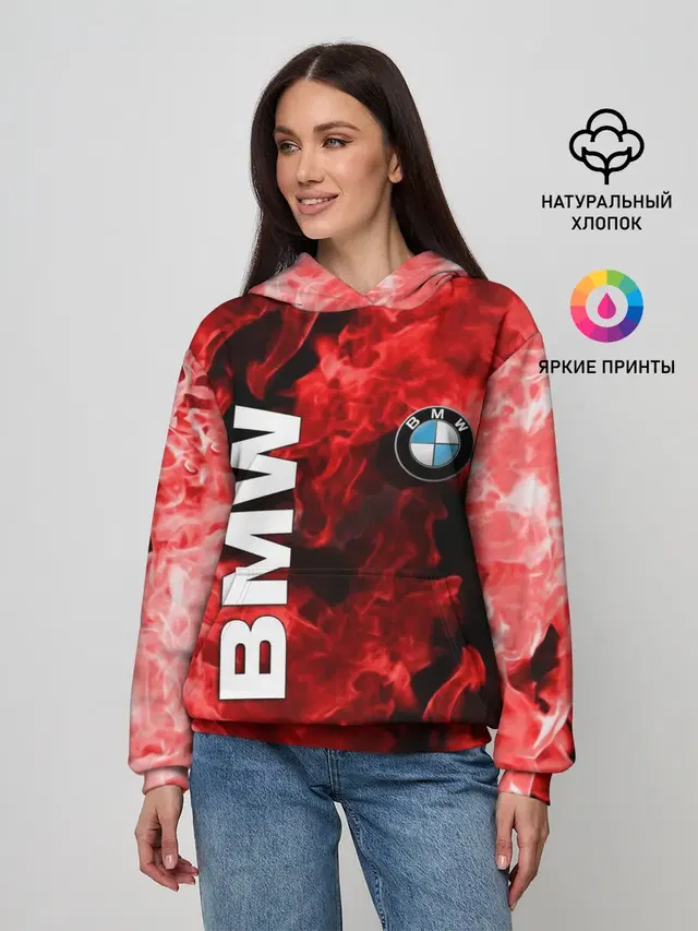 Женское худи с принтом «BMW — BMW FIRE»