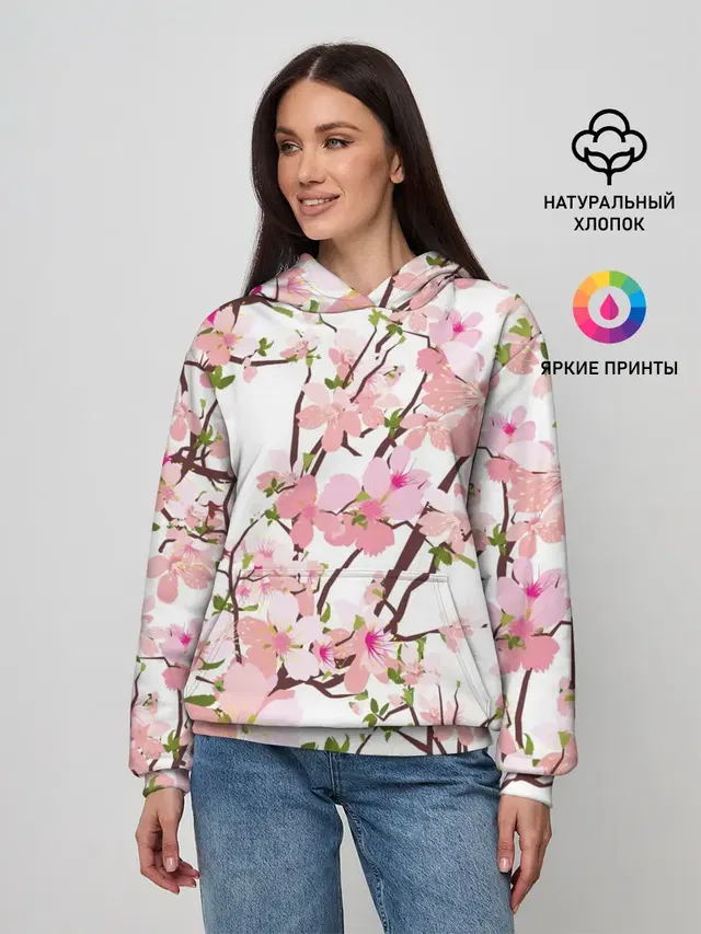 Женское худи с принтом «Природа — Сакура — Sakura»
