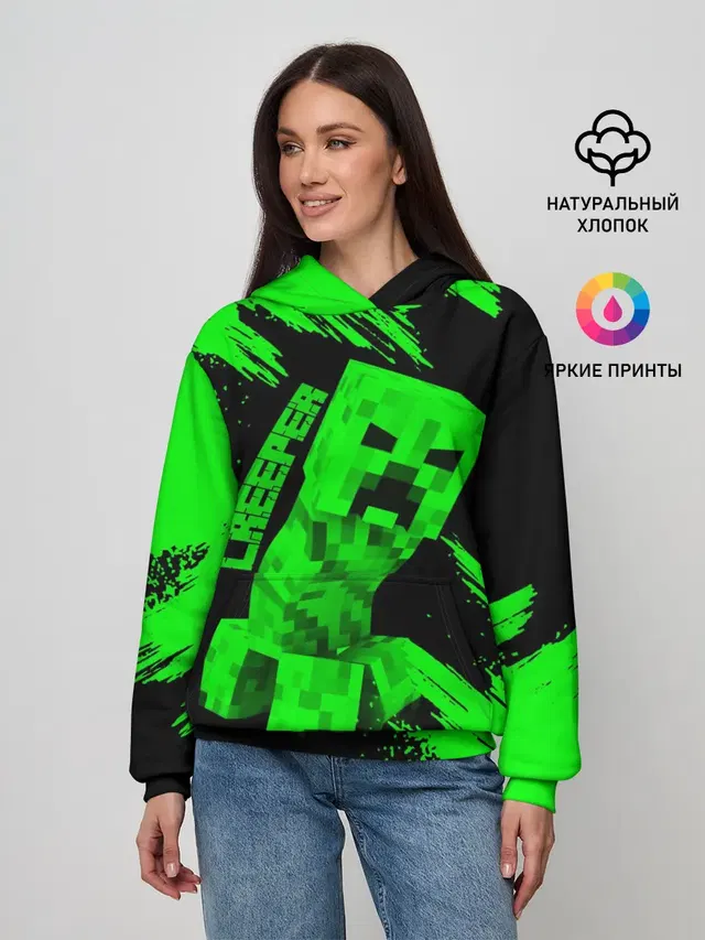 Женское худи с принтом «Майнкрафт — MINECRAFT CREEPER»