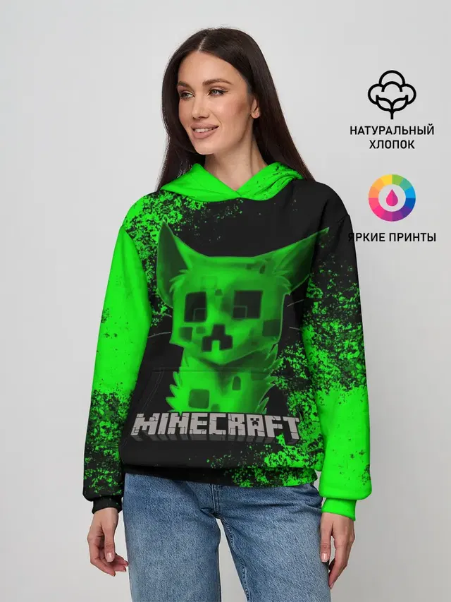 Женское худи с принтом «Майнкрафт — MINECRAFT CAT»