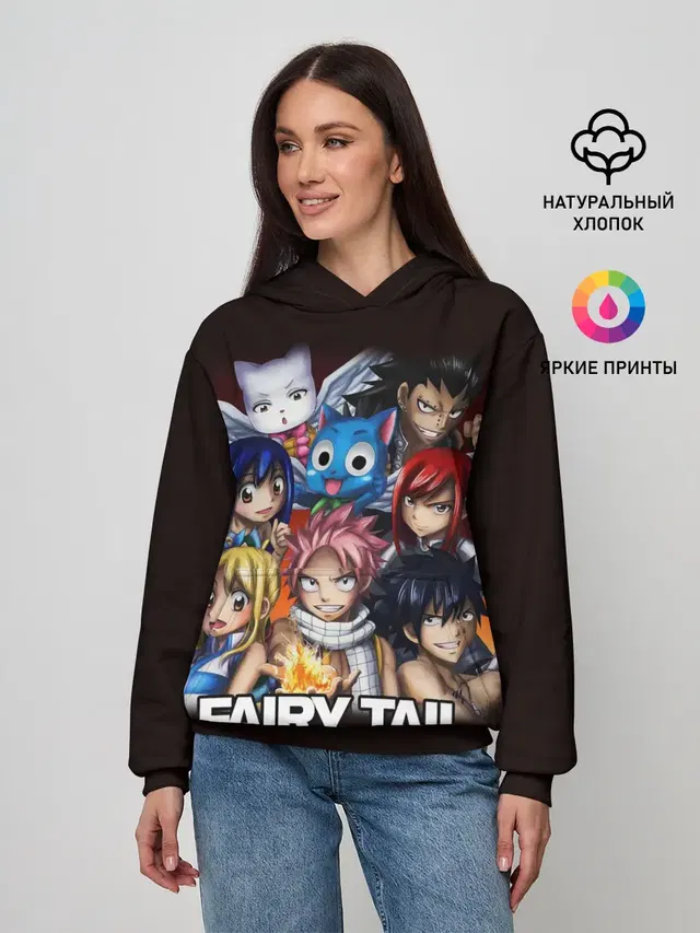 Женское худи с принтом «Хвост Феи — Fairy Tail logo and heroes»