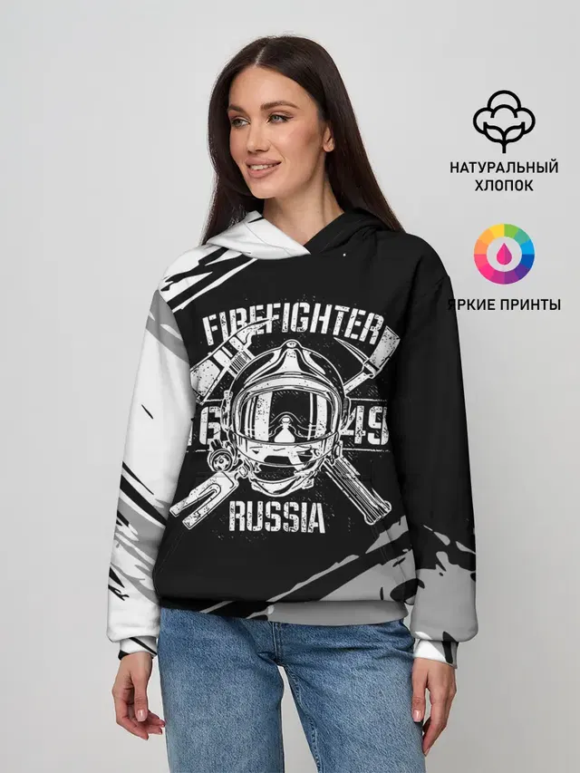 Женское худи с принтом «МЧС — FIREFIGHTER 1649 RUSSIA»