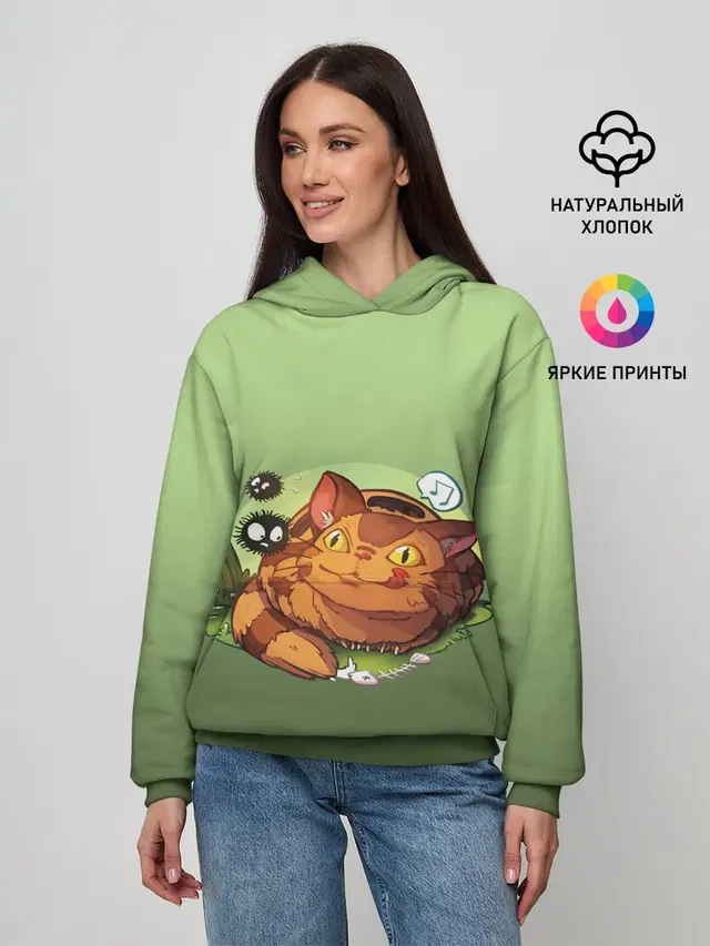 Женское худи с принтом «Студия GHIBLI — Catbus Studio Ghibli Котобус»