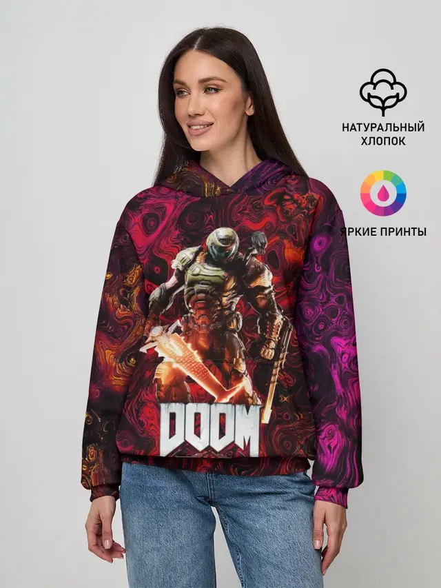Женское худи с принтом «Дум — Doom Eternal — Дум Этернал»