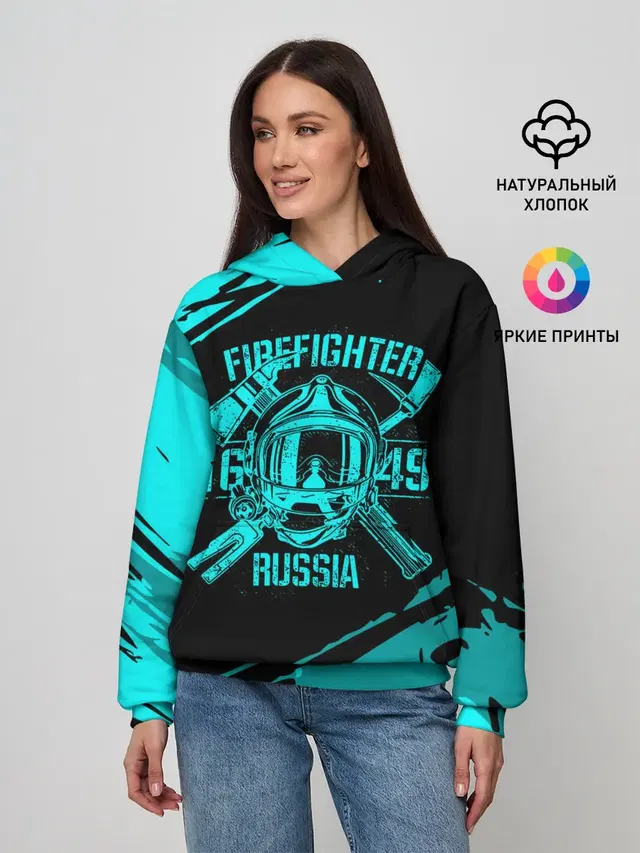 Женское худи с принтом «МЧС — FIREFIGHTER 1649 RUSSIA»