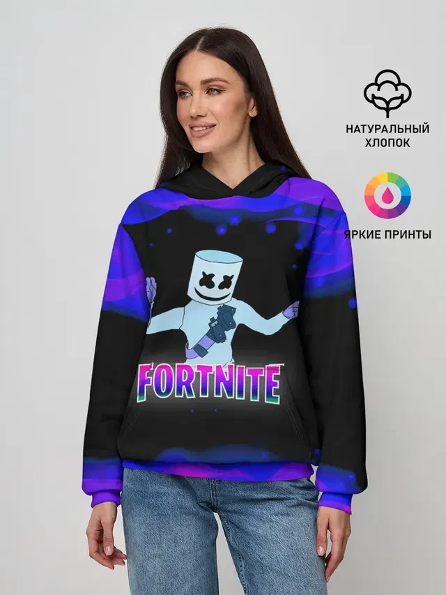 Женское худи с принтом «Фортнайт — Fortnite Marshmallow»