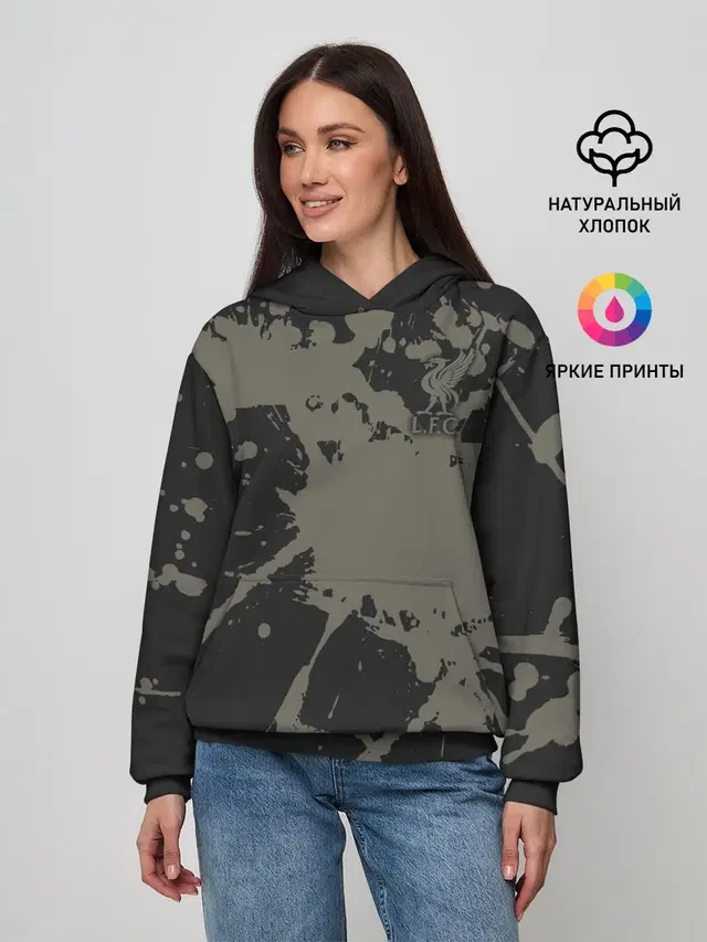 Женское худи с принтом «Paint splatter — Liverpool F.C.»