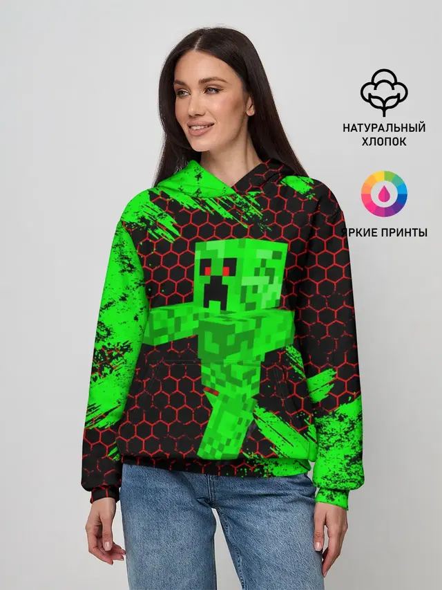 Женское худи с принтом «Майнкрафт — MINECRAFT CREEPER»