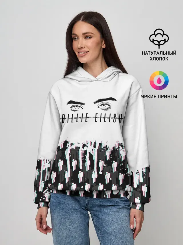 Женское худи с принтом «Billie Eilish — BILLIE EILISH GLITCH»