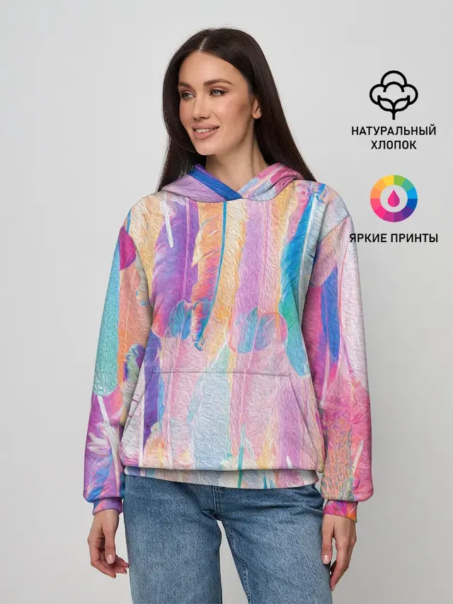 Женское худи с принтом «Tie-Dye — ПЕРЬЯ»