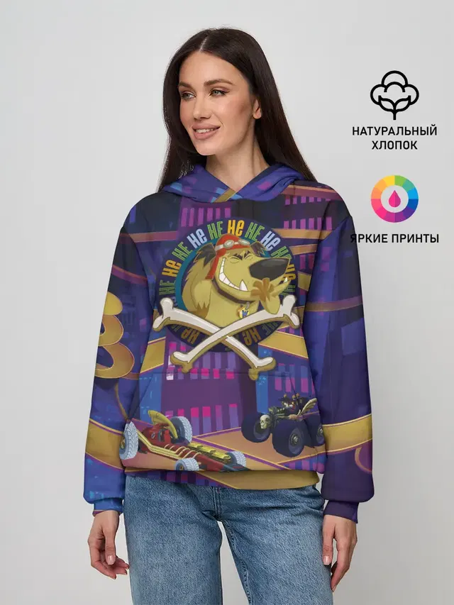 Женское худи с принтом «Безумные гонки — Muttley HE HE HE»